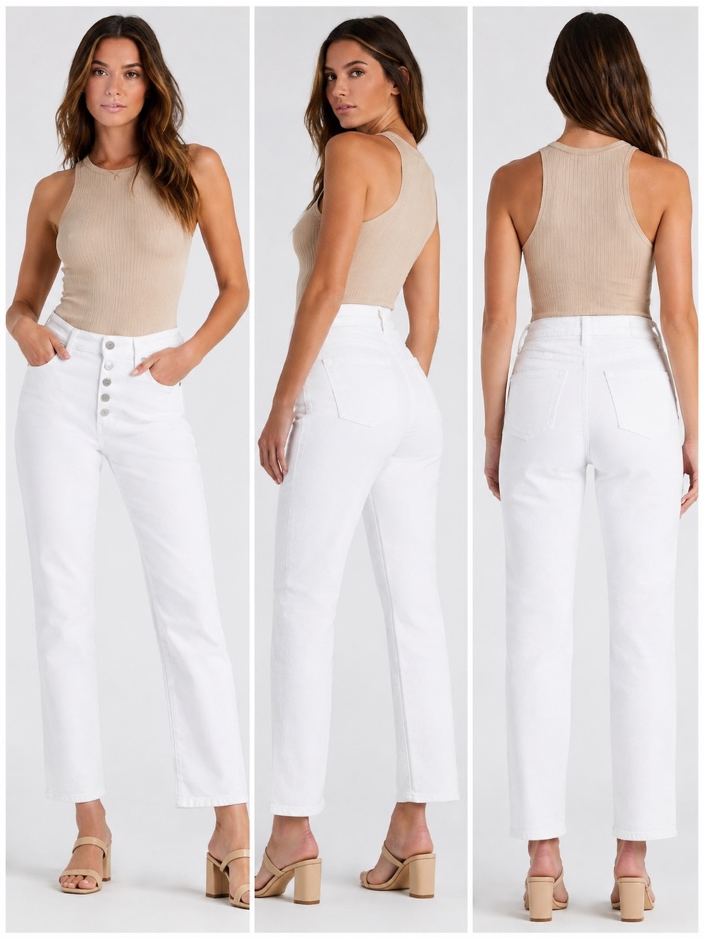 Good American High Rise White Button Fly Jeans Size 8/29 NWT
